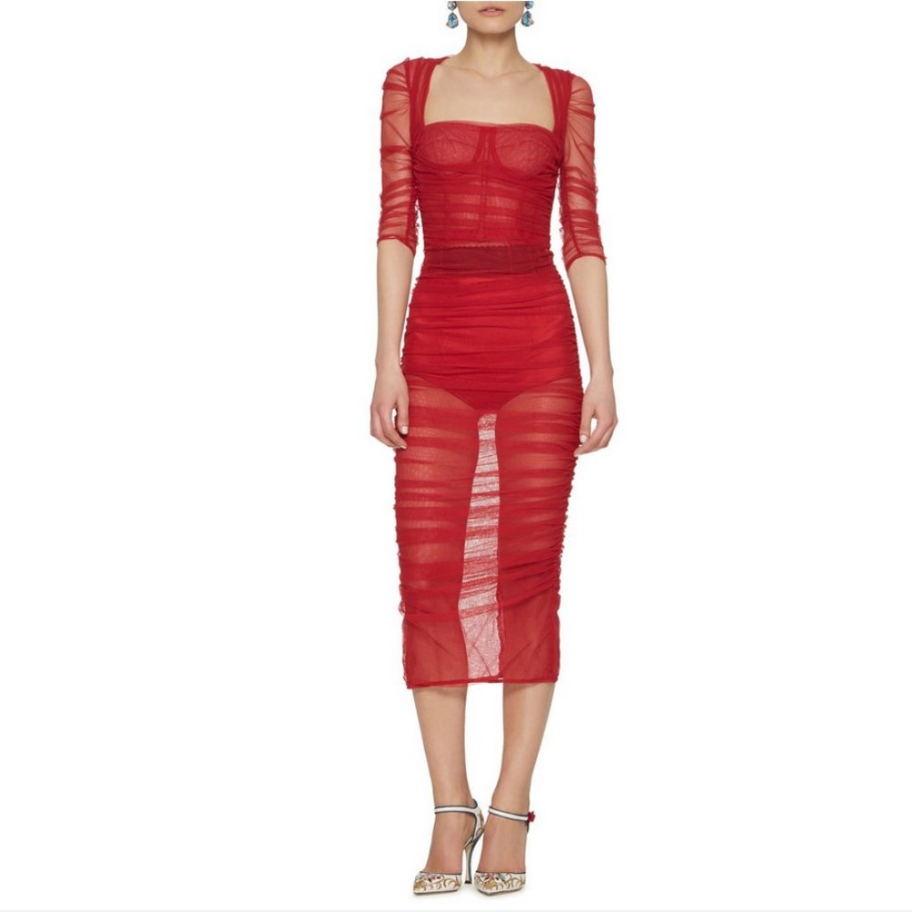Auc New Runway D&G Bustier Ruched Chiffon Dress - Picture 4 of 14